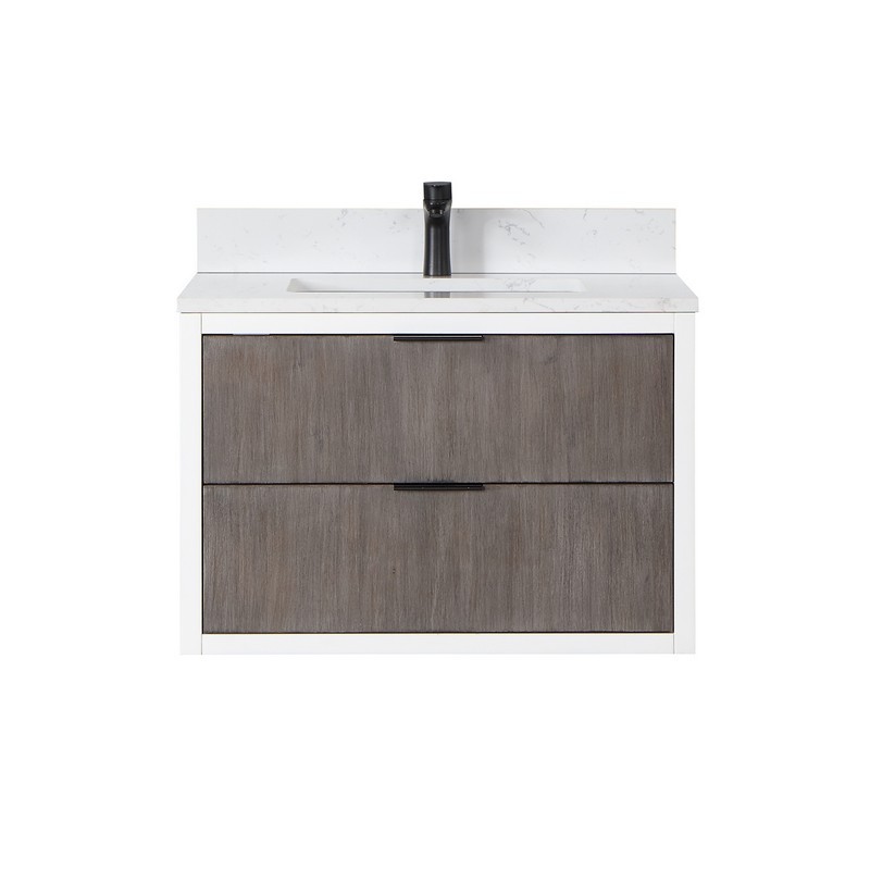 ALTAIR 547030-AW DIONE 30 INCH SINGLE SINK BATHROOM VANITY WITH CARRARA WHITE COMPOSITE STONE COUNTERTOP WITH MIRROR