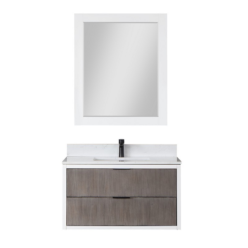 ALTAIR 547036-AW DIONE 36 INCH SINGLE SINK BATHROOM VANITY WITH CARRARA WHITE COMPOSITE STONE COUNTERTOP WITH MIRROR