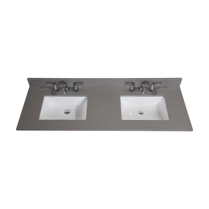 ALTAIR 63061-CTP-MG IMPERIA 61 INCH DOUBLE BATHROOM VANITY TOP IN MOUNTAIN GRAY WITH CERAMIC RECTANGLE UNDERMOUNT SINKS