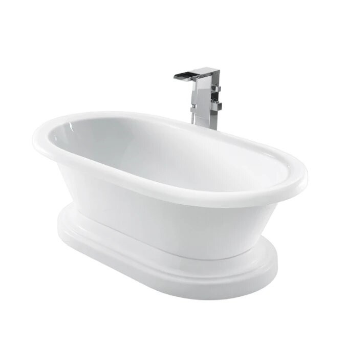 BARCLAY ATDR7H71BB-WH CORDOBA 72 3/4 INCH ACRYLIC FREESTANDING OVAL SOAKER DOUBLE ROLL TOP BATHTUB WITH 7 INCH RIM HOLES - WHITE