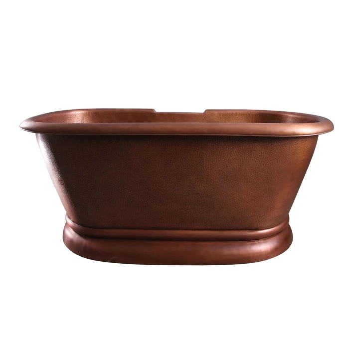 BARCLAY COTDRN61K-AC REEDLEY 59 7/8 INCH COPPER FREESTANDING OVAL SOAKER DOUBLE ROLL TOP BATHTUB - HAMMERED ANTIQUE COPPER