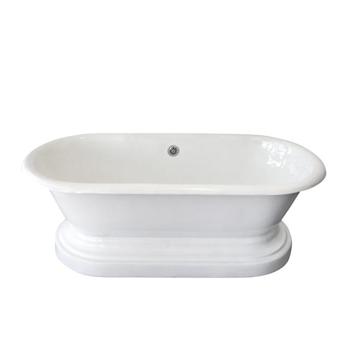BARCLAY CTDRN61B-WH COLUMBUS 61 INCH CAST IRON FREESTANDING OVAL SOAKER DOUBLE ROLL TOP BATHTUB - WHITE
