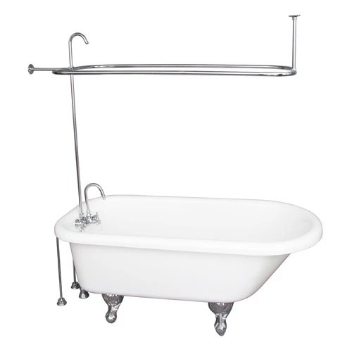 BARCLAY TKADTR60-WCP1 ANTHEA 60 INCH ACRYLIC FREESTANDING CLAWFOOT SOAKER BATHTUB IN WHITE WITH PORCELAIN LEVER TUB FILLER AND RECTANGULAR SHOWER UNIT IN CHROME