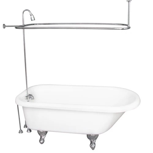BARCLAY TKADTR60-WCP3 ANTHEA 60 INCH ACRYLIC FREESTANDING CLAWFOOT SOAKER BATHTUB IN WHITE WITH METAL LEVER TUB FILLER AND 3/4 INCH RECTANGULAR SHOWER UNIT IN CHROME