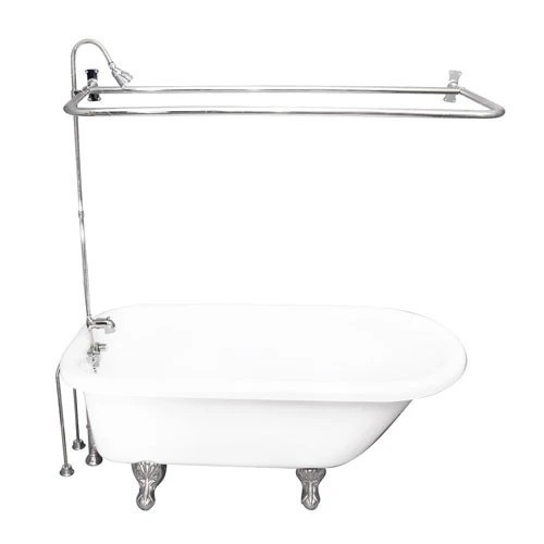 BARCLAY TKADTR60-WCP4 ANTHEA 60 INCH ACRYLIC FREESTANDING CLAWFOOT SOAKER BATHTUB IN WHITE WITH METAL LEVER TUB FILLER AND 1 INCH RECTANGULAR SHOWER UNIT IN CHROME