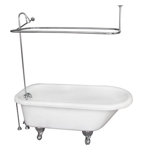 BARCLAY TKADTR60-WCP5 ANTHEA 60 INCH ACRYLIC FREESTANDING CLAWFOOT SOAKER BATHTUB IN WHITE WITH METAL LEVER TUB FILLER AND 3/4 INCH RECTANGULAR SHOWER UNIT SIDE WALL SUPPORT IN CHROME