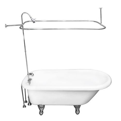 BARCLAY TKADTR60-WCP6 ANTHEA 60 INCH ACRYLIC FREESTANDING CLAWFOOT SOAKER BATHTUB IN WHITE WITH METAL LEVER TUB FILLER AND 3/4 INCH RECTANGULAR SHOWER UNIT IN CHROME