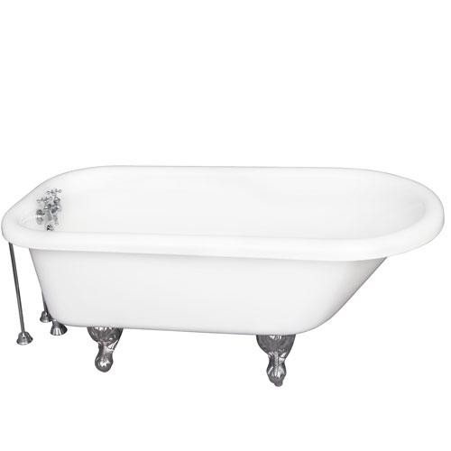 BARCLAY TKADTR60-WCP7 ANTHEA 60 INCH ACRYLIC FREESTANDING CLAWFOOT SOAKER BATHTUB IN WHITE WITH WALL MOUNT METAL CROSS TUB FILLER IN CHROME