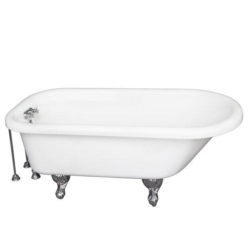 BARCLAY TKADTR60-WCP8 ANTHEA 60 INCH ACRYLIC FREESTANDING CLAWFOOT SOAKER BATHTUB IN WHITE WITH WALL MOUNT PORCELAIN LEVER TUB FILLER IN CHROME