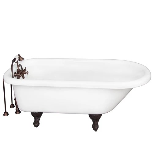 BARCLAY TKADTR60-WORB2 ANTHEA 60 INCH ACRYLIC FREESTANDING CLAWFOOT SOAKER BATHTUB IN WHITE WITH PORCELAIN LEVER OLD STYLE SPIGOT TUB FILLER AND HAND SHOWER IN OIL RUBBED BRONZE
