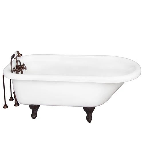 BARCLAY TKADTR60-WORB2 ANTHEA 60 INCH ACRYLIC FREESTANDING CLAWFOOT SOAKER BATHTUB IN WHITE WITH PORCELAIN LEVER OLD STYLE SPIGOT TUB FILLER AND HAND SHOWER IN OIL RUBBED BRONZE