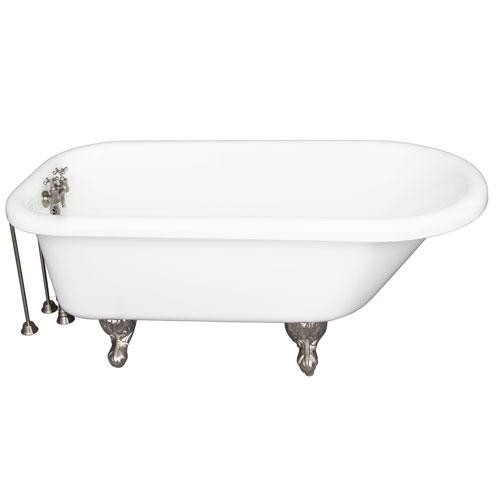 BARCLAY TKADTR67-WBN3 ASIA 67 INCH ACRYLIC FREESTANDING CLAWFOOT SOAKER BATHTUB IN WHITE WITH WALL MOUNT METAL CROSS TUB FILLER IN BRUSHED NICKEL