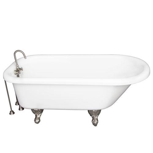 BARCLAY TKADTR67-WBN4 ASIA 67 INCH ACRYLIC FREESTANDING CLAWFOOT SOAKER BATHTUB IN WHITE WITH WALL MOUNT PORCELAIN LEVER TUB FILLER IN BRUSHED NICKEL