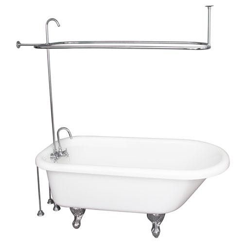 BARCLAY TKADTR67-WCP1 ASIA 67 INCH ACRYLIC FREESTANDING CLAWFOOT SOAKER BATHTUB IN WHITE WITH RECTANGULAR SHOWER UNIT IN CHROME