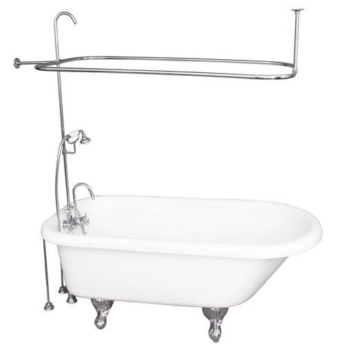 BARCLAY TKADTR67-WCP2 ASIA 67 INCH ACRYLIC FREESTANDING CLAWFOOT SOAKER BATHTUB IN WHITE WITH PORCELAIN LEVER TUB FILLER AND HAND SHOWER IN CHROME