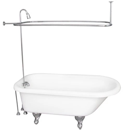 BARCLAY TKADTR67-WCP3 ASIA 67 INCH ACRYLIC FREESTANDING CLAWFOOT SOAKER BATHTUB IN WHITE WITH METAL LEVER TUB FILLER AND 3/4 INCH RECTANGULAR SHOWER UNIT IN CHROME