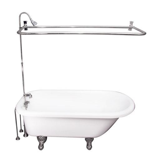 BARCLAY TKADTR67-WCP4 ASIA 67 INCH ACRYLIC FREESTANDING CLAWFOOT SOAKER BATHTUB IN WHITE WITH METAL LEVER TUB FILLER AND 1 INCH RECTANGULAR SHOWER UNIT IN CHROME