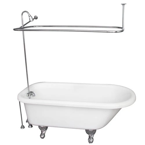 BARCLAY TKADTR67-WCP5 ASIA 67 INCH ACRYLIC FREESTANDING CLAWFOOT SOAKER BATHTUB IN WHITE WITH METAL LEVER TUB FILLER AND 3/4 INCH RECTANGULAR SHOWER UNIT SIDE WALL SUPPORT IN CHROME