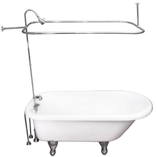 BARCLAY TKADTR67-WCP6 ASIA 67 INCH ACRYLIC FREESTANDING CLAWFOOT SOAKER BATHTUB IN WHITE WITH METAL LEVER TUB FILLER AND 3/4 INCH RECTANGULAR SHOWER UNIT IN CHROME