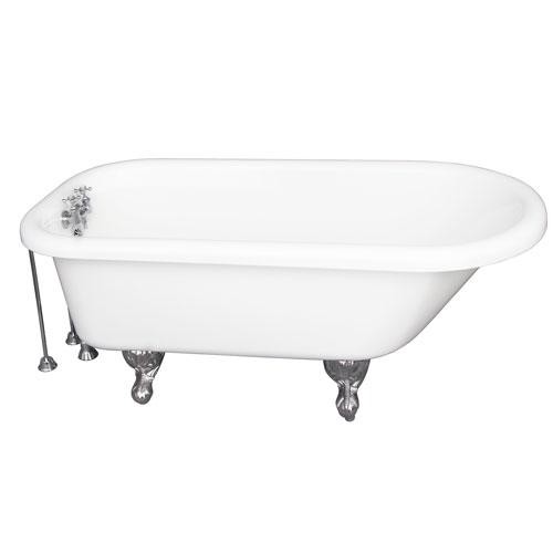 BARCLAY TKADTR67-WCP7 ASIA 67 INCH ACRYLIC FREESTANDING CLAWFOOT SOAKER BATHTUB IN WHITE WITH WALL MOUNT METAL CROSS TUB FILLER IN CHROME