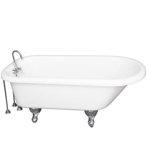 BARCLAY TKADTR67-WCP9 ASIA 67 INCH ACRYLIC FREESTANDING CLAWFOOT SOAKER BATHTUB IN WHITE WITH WALL MOUNT PORCELAIN LEVER GOOSENECK SPOUT TUB FILLER IN CHROME
