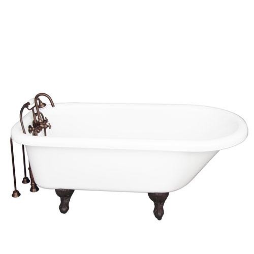 BARCLAY TKADTR67-WORB1 ASIA 67 INCH ACRYLIC FREESTANDING CLAWFOOT SOAKER BATHTUB IN WHITE WITH PORCELAIN LEVER TUB FILLER AND HAND SHOWER IN OIL RUBBED BRONZE