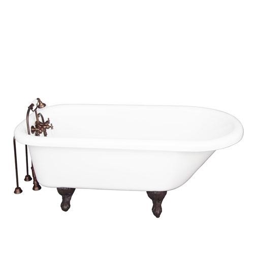 BARCLAY TKADTR67-WORB2 ASIA 67 INCH ACRYLIC FREESTANDING CLAWFOOT SOAKER BATHTUB IN WHITE WITH PORCELAIN LEVER OLD STYLE SPIGOT TUB FILLER AND HAND SHOWER IN OIL RUBBED BRONZE