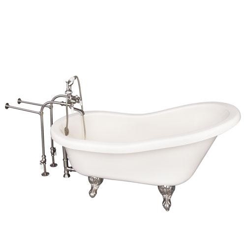 BARCLAY TKADTS60-BBN1 FILLMORE 60 INCH ACRYLIC FREESTANDING CLAWFOOT SOAKER SLIPPER BATHTUB IN BISQUE WITH WALL MOUNT PORCELAIN LEVER TUB FILLER AND HAND SHOWER IN BRUSHED NICKEL
