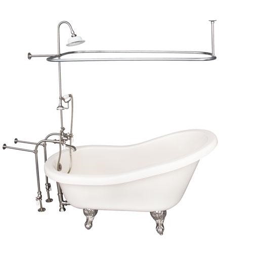 BARCLAY TKADTS60-BBN3 FILLMORE 60 INCH ACRYLIC FREESTANDING CLAWFOOT SOAKER SLIPPER BATHTUB IN BISQUE WITH DECK MOUNT PORCELAIN LEVER TUB FILLER AND RECTANGULAR SHOWER UNIT IN BRUSHED NICKEL