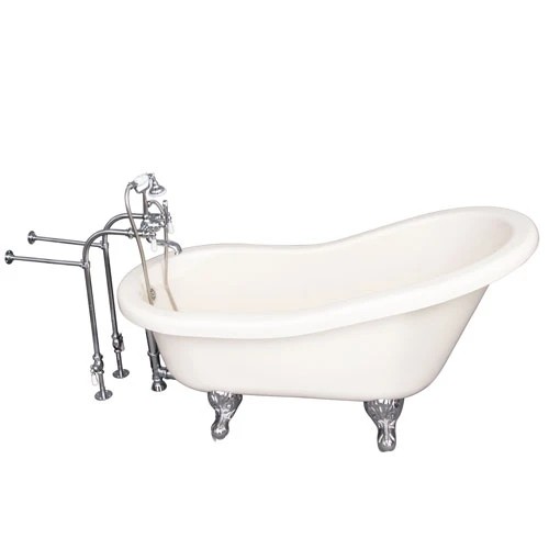 BARCLAY TKADTS60-BCP1 FILLMORE 60 INCH ACRYLIC FREESTANDING CLAWFOOT SOAKER SLIPPER BATHTUB IN BISQUE WITH WALL MOUNT PORCELAIN LEVER TUB FILLER AND HAND SHOWER IN POLISHED CHROME