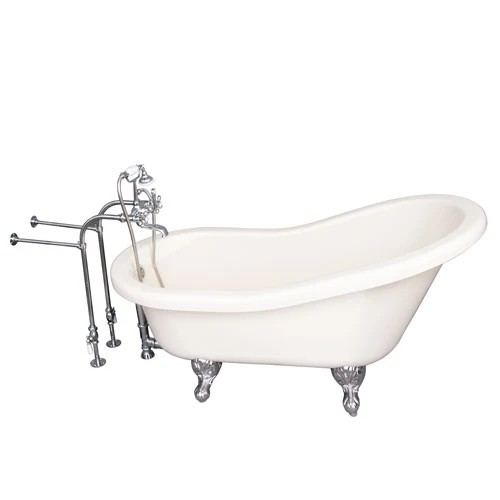 BARCLAY TKADTS60-BCP2 FILLMORE 60 INCH ACRYLIC FREESTANDING CLAWFOOT SOAKER SLIPPER BATHTUB IN BISQUE WITH WALL MOUNT METAL CROSS TUB FILLER AND HAND SHOWER IN POLISHED CHROME