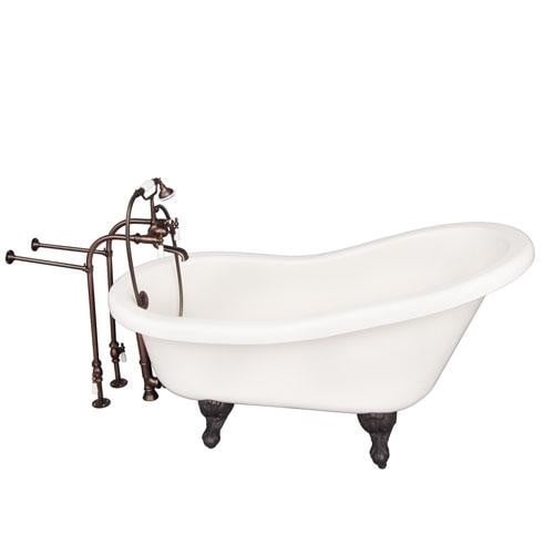 BARCLAY TKADTS60-BORB1 FILLMORE 60 INCH ACRYLIC FREESTANDING CLAWFOOT SOAKER SLIPPER BATHTUB IN BISQUE WITH WALL MOUNT PORCELAIN LEVER TUB FILLER AND HAND SHOWER IN OIL RUBBED BRONZE