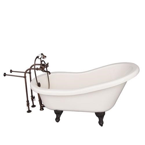 BARCLAY TKADTS60-BORB2 FILLMORE 60 INCH ACRYLIC FREESTANDING CLAWFOOT SOAKER SLIPPER BATHTUB IN BISQUE WITH WALL MOUNT METAL CROSS TUB FILLER AND HAND SHOWER IN OIL RUBBED BRONZE