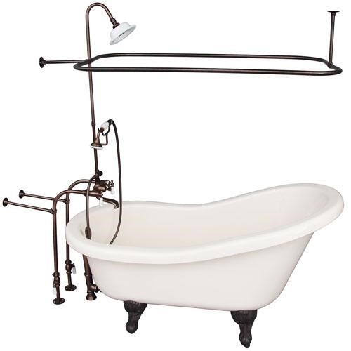 BARCLAY TKADTS60-BORB3 FILLMORE 60 INCH ACRYLIC FREESTANDING CLAWFOOT SOAKER SLIPPER BATHTUB IN BISQUE WITH DECK MOUNT PORCELAIN LEVER TUB FILLER AND RECTANGULAR SHOWER UNIT IN OIL RUBBED BRONZE