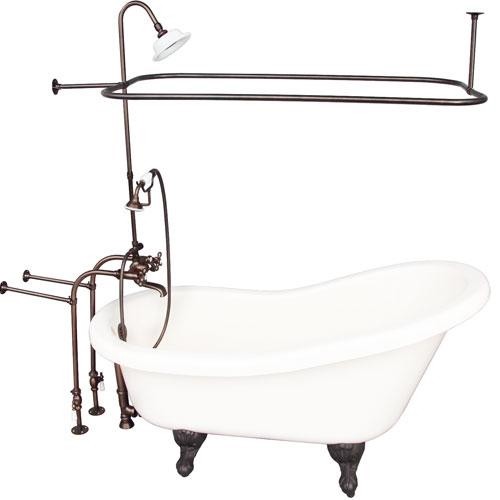 BARCLAY TKADTS60-BORB4 FILLMORE 60 INCH ACRYLIC FREESTANDING CLAWFOOT SOAKER SLIPPER BATHTUB IN BISQUE WITH DECK MOUNT METAL CROSS TUB FILLER AND RECTANGULAR SHOWER UNIT IN OIL RUBBED BRONZE
