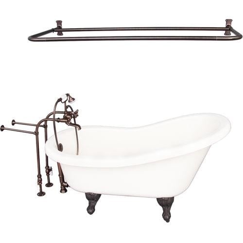 BARCLAY TKADTS60-BORB6 FILLMORE 60 INCH ACRYLIC FREESTANDING CLAWFOOT SOAKER SLIPPER BATHTUB IN BISQUE WITH WALL MOUNT METAL CROSS TUB FILLER AND D-SHOWER ROD IN OIL RUBBED BRONZE