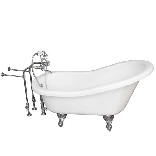 BARCLAY TKADTS60-WCP2 FILLMORE 60 INCH ACRYLIC FREESTANDING CLAWFOOT SOAKER SLIPPER BATHTUB IN WHITE WITH WALL MOUNT METAL CROSS TUB FILLER AND HAND SHOWER IN POLISHED CHROME