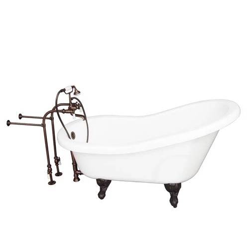 BARCLAY TKADTS60-WORB1 FILLMORE 60 INCH ACRYLIC FREESTANDING CLAWFOOT SOAKER SLIPPER BATHTUB IN WHITE WITH WALL MOUNT PORCELAIN LEVER TUB FILLER AND HAND SHOWER IN OIL RUBBED BRONZE