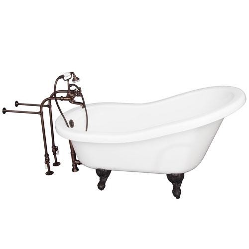 BARCLAY TKADTS60-WORB2 FILLMORE 60 INCH ACRYLIC FREESTANDING CLAWFOOT SOAKER SLIPPER BATHTUB IN WHITE WITH WALL MOUNT METAL CROSS TUB FILLER AND HAND SHOWER IN OIL RUBBED BRONZE