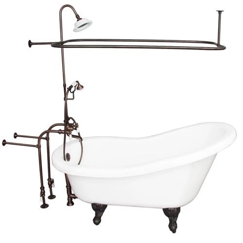 BARCLAY TKADTS60-WORB4 FILLMORE 60 INCH ACRYLIC FREESTANDING CLAWFOOT SOAKER SLIPPER BATHTUB IN WHITE WITH DECK MOUNT METAL CROSS TUB FILLER AND RECTANGULAR SHOWER UNIT IN OIL RUBBED BRONZE