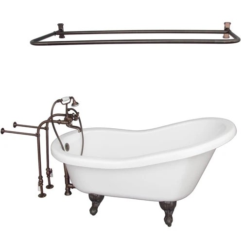 BARCLAY TKADTS60-WORB6 FILLMORE 60 INCH ACRYLIC FREESTANDING CLAWFOOT SOAKER SLIPPER BATHTUB IN WHITE WITH WALL MOUNT METAL CROSS TUB FILLER AND D-SHOWER ROD IN OIL RUBBED BRONZE