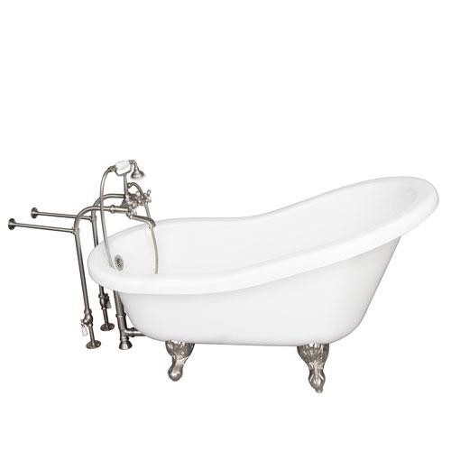 BARCLAY TKADTS67-WBN2 ISADORA 67 INCH ACRYLIC FREESTANDING CLAWFOOT SOAKER SLIPPER BATHTUB IN WHITE WITH METAL CROSS TUB FILLER AND HAND SHOWER IN BRUSHED NICKEL