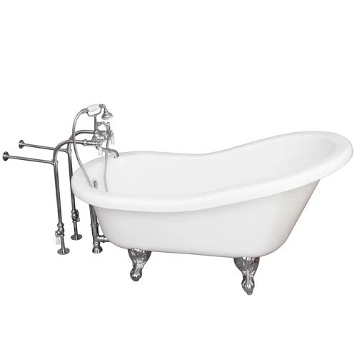 BARCLAY TKADTS67-WCP1 ISADORA 67 INCH ACRYLIC FREESTANDING CLAWFOOT SOAKER SLIPPER BATHTUB IN WHITE WITH PORCELAIN LEVER TUB FILLER AND HAND SHOWER IN CHROME