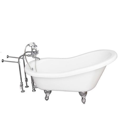 BARCLAY TKADTS67-WCP2 ISADORA 67 INCH ACRYLIC FREESTANDING CLAWFOOT SOAKER SLIPPER BATHTUB IN WHITE WITH METAL CROSS TUB FILLER AND HAND SHOWER IN CHROME