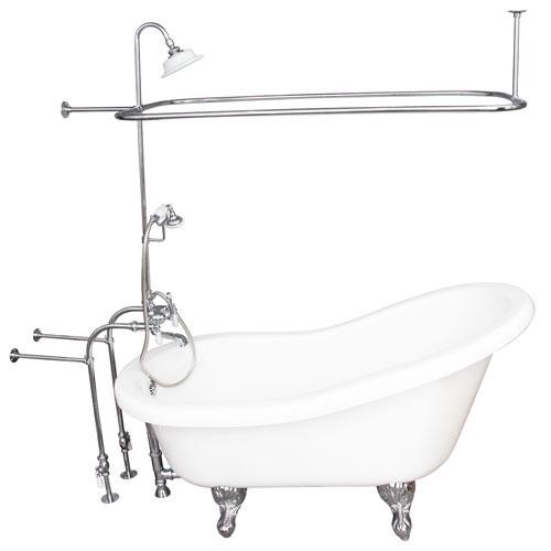 BARCLAY TKADTS67-WCP3 ISADORA 67 INCH ACRYLIC FREESTANDING CLAWFOOT SOAKER SLIPPER BATHTUB IN WHITE WITH DECK MOUNT PORCELAIN LEVER TUB FILLER AND HAND SHOWER IN CHROME