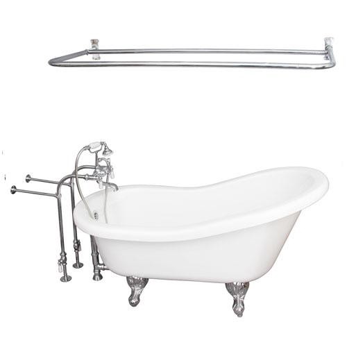 BARCLAY TKADTS67-WCP5 ISADORA 67 INCH ACRYLIC FREESTANDING CLAWFOOT SOAKER SLIPPER BATHTUB IN WHITE WITH PORCELAIN LEVER TUB FILLER AND D-SHOWER ROD IN CHROME