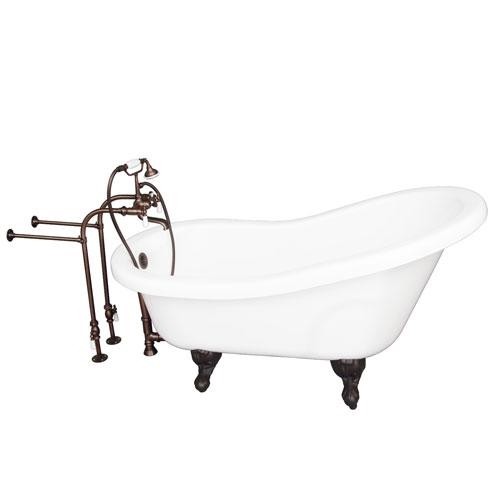 BARCLAY TKADTS67-WORB1 ISADORA 67 INCH ACRYLIC FREESTANDING CLAWFOOT SOAKER SLIPPER BATHTUB IN WHITE WITH PORCELAIN LEVER TUB FILLER AND HAND SHOWER IN OIL RUBBED BRONZE