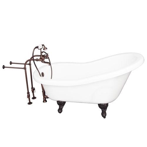 BARCLAY TKADTS67-WORB2 ISADORA 67 INCH ACRYLIC FREESTANDING CLAWFOOT SOAKER SLIPPER BATHTUB IN WHITE WITH METAL CROSS TUB FILLER AND HAND SHOWER IN OIL RUBBED BRONZE