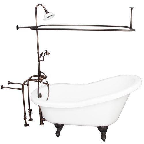 BARCLAY TKADTS67-WORB3 ISADORA 67 INCH ACRYLIC FREESTANDING CLAWFOOT SOAKER SLIPPER BATHTUB IN WHITE WITH DECK MOUNT PORCELAIN LEVER TUB FILLER AND HAND SHOWER IN OIL RUBBED BRONZE