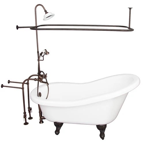 BARCLAY TKADTS67-WORB4 ISADORA 67 INCH ACRYLIC FREESTANDING CLAWFOOT SOAKER SLIPPER BATHTUB IN WHITE WITH DECK MOUNT METAL CROSS TUB FILLER AND HAND SHOWER IN OIL RUBBED BRONZE